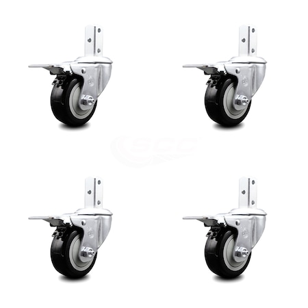 Service Caster 3 Inch Black Poly Wheel Swivel 3/4 Inch Square Stem Caster Set Total Lock Brake SCC-SQTTL20S314-PPUB-BLK-34-4